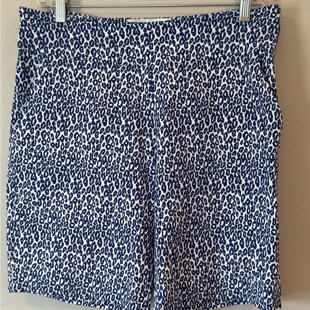 Sara Campbell Womens Golf Shorts Blue Print Slash Pockets Pull On Elastic Medium